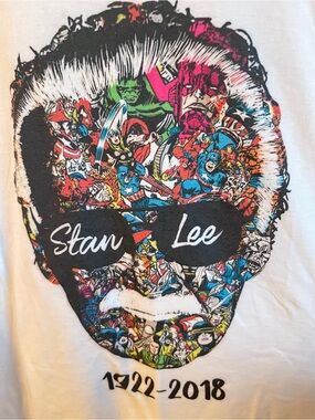 Stan Lee Graphic Women’s White T-Shirt - Memorial Comic Collage L